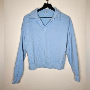Sporty &  Rich Leisure Collared Pullover Sweater in Small Light‎ Blue Cropped